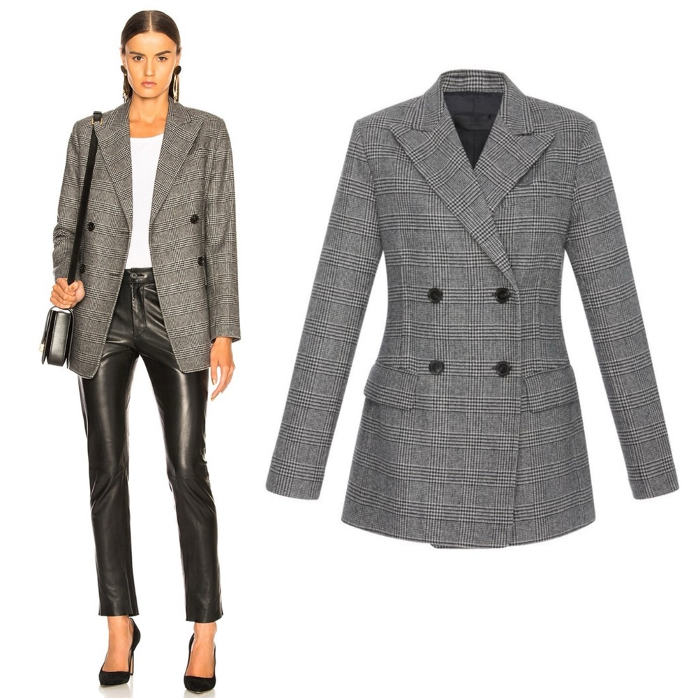 Nili Lotan Leander Plaid Wool Jacket Blazer